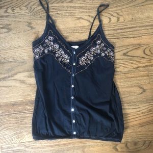 Navy tank with embroidery